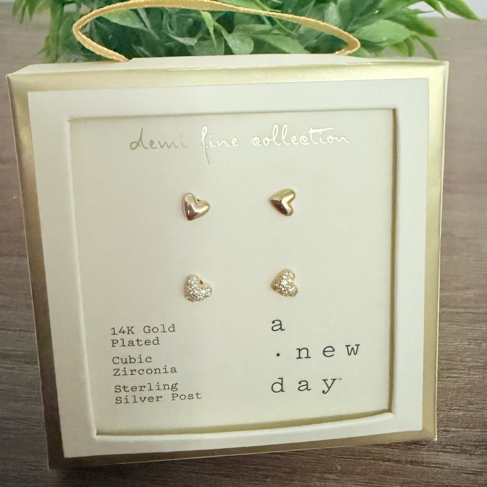 A New Day Gold and Silver Heart Earrings Set